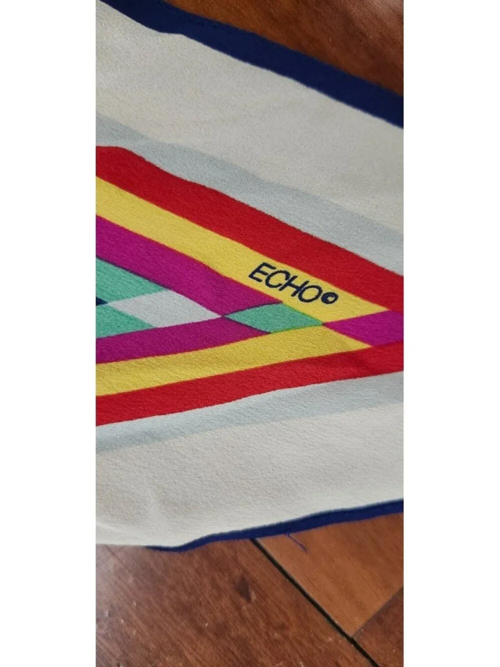 Echo Triangle Scarf Shawl Blue Rainbow Stripe Retro Y2K Head Wrap